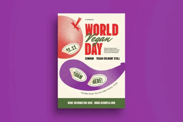 Beige Pixel Art World Vegan Day Flyer Set