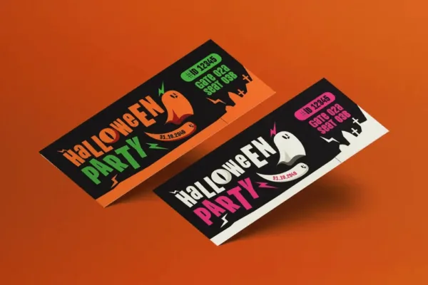 Black Flat Design Halloween Party Ticket