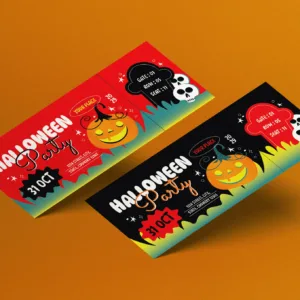 Black Red Flat Design Halloween Party Ticket