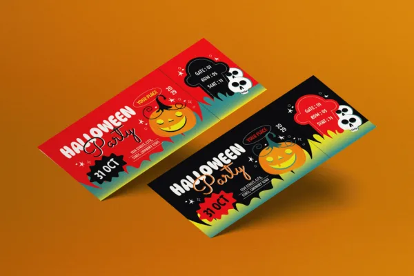 Black Red Flat Design Halloween Party Ticket