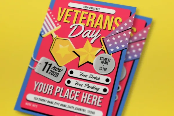 Red Flat Design Veterans Day Flyer Set - Image 2