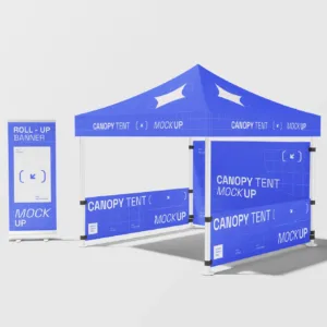 Folding Canopy Tent with Roll Banner Mockup | 004