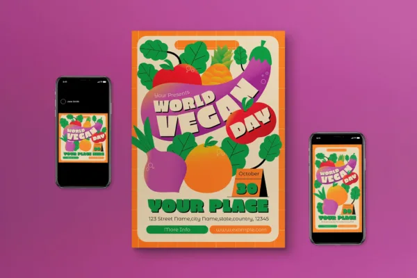 Orange Gradient World Vegan Day Flyer Set