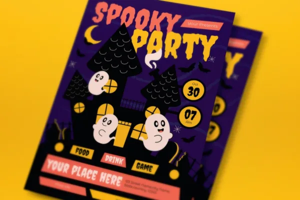 Purple Flat Design Spooky Party Flyer Set - Image 3